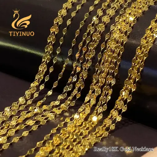 TIYINUO AU750 Real 18K Gold Woman Necklace Simple Fashion Collarbone Chain For Girlfriend Engagement Wedding Gift Fine Jewelry