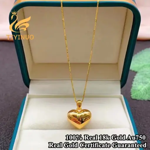 TIYINUO Genuine AU750 Real 18K Gold Necklace Heart Love Pendant Birthday Gift Fashion Basic Present For Woman Fine Jewelry