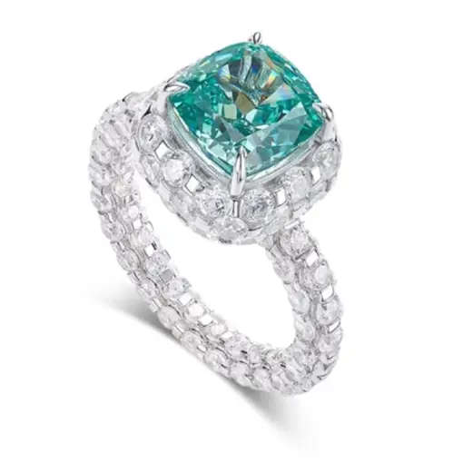 Cumee Fashionable Luxurious Lab Created Princess Square Paraiba Ring for Women 925 Sterling Silver Plated Gold Sparking