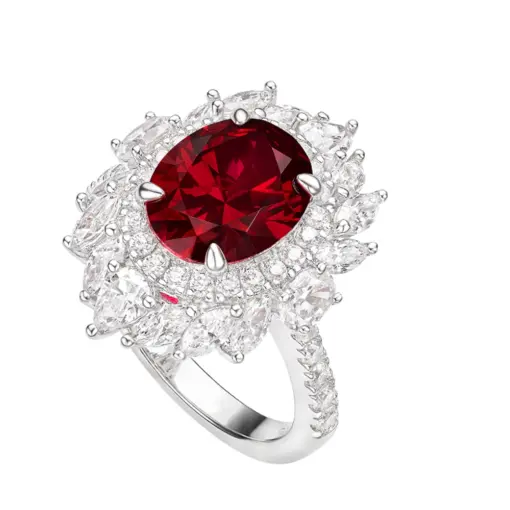 Cumee Classic and Versatile Pigeon Blood Red Cultivated Ruby Ring for Women 925 Silver Gold-plated