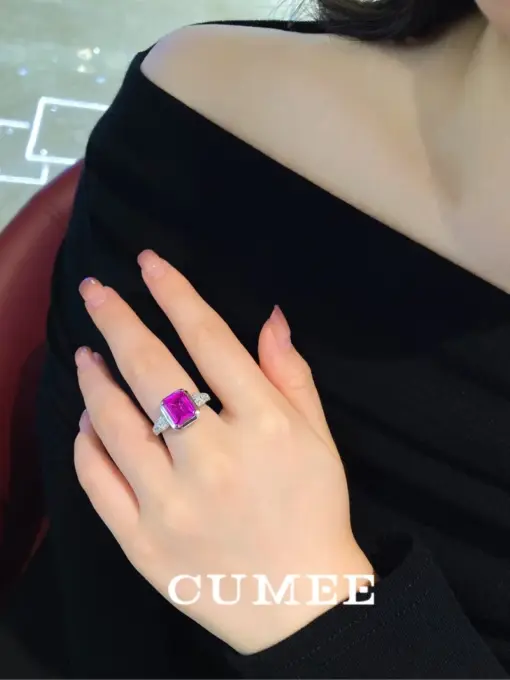 CUMEE Exquisite Charm Rose Cultivated Synthetic Gemstone Rings for Women. 925 Sterling Silver Plated Gold