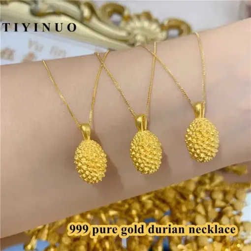 TIYINUO Genuine 999 Real Gold 24K Durian Fruit Pendant Necklace Fine Jewelry For Woman Lovely Unique Gift Fashion Present