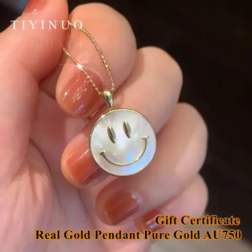 TIYINUO Real 18K Gold Authentic AU750 Smile Face Fritillaria White Shell Pendant Necklace Gift Present For Woman Fine Jewelry