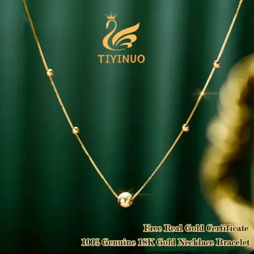 TIYINUO Authentic AU750 Real 18K Gold Cat-eye Beads Chopin Bracelet Necklace For Woman Fine Jewelry Birthday Wedding Party Gift