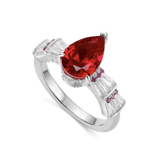 CUMEE Simple pear ruby rings women red gemstone lab created 925 sterling silver