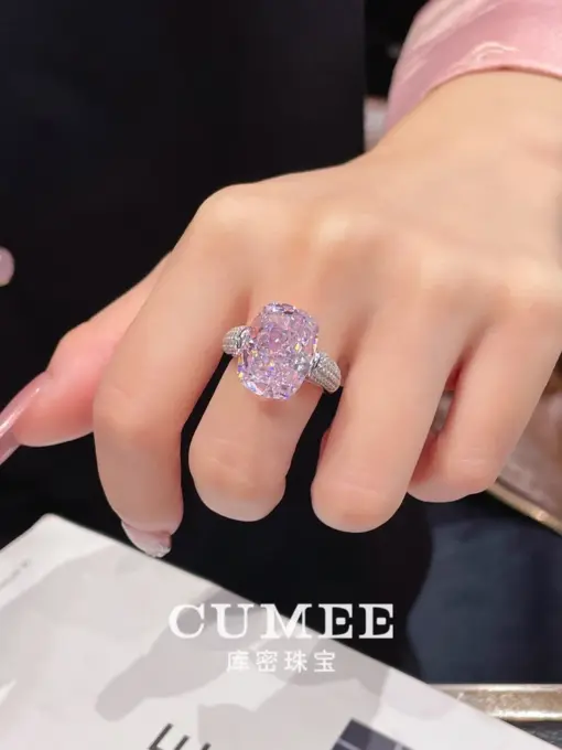 Cumee Artificial Gemstone Sakula Pink Diamond Ring Large Carat 14 Card Silver Gold Plating