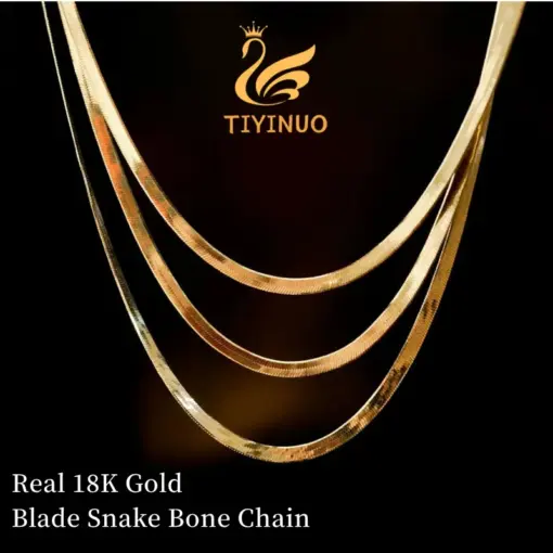 TIYINUO Real 18K Gold AU750 Snake Bone Blade Chain Bracelet Necklace For Woman Fine Jewelry Trendy Fashion Present Delicate Gift