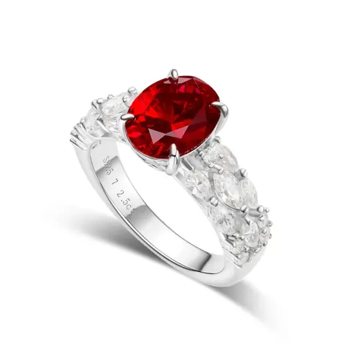 CUMEE Classic Atmosphere Oval Women's Ring Cultivated Synthetic Ruby Ring. 925 Silver Plated Gold