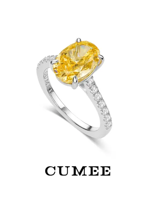 CUMEE Promise Ring for Women Yellow Stone Ring,925 Sterling Silver 18K Yellow/White Gold Plated Engagement Ring for Women