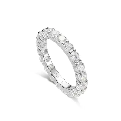 Cumee Wedding Band Ring for Women S925 Sterling Silver White Gold Lab Created Diamond Cubic Zirconia Eternity Stackable Rings