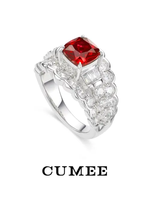 CUMEEE Princess Square Cultivated Synthetic Red Gemstone Ring. Silver Plated Gold US Size 5-9 Ruby Color Rings Party