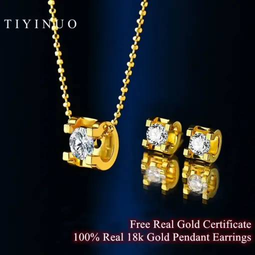 TIYINUO Genuine AU750 Real 18K Gold Moissanite Diamond Pendant Necklace Earrings For Woman Fine Jewelry Fashion Wedding Gift