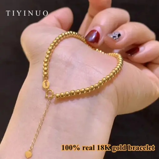 TIYINUO Authentic 18K Real Gold AU750 Beads Bracelet Adjustable Classic Romantic Gift Present For Woman Girlfriend Fine Jewelry