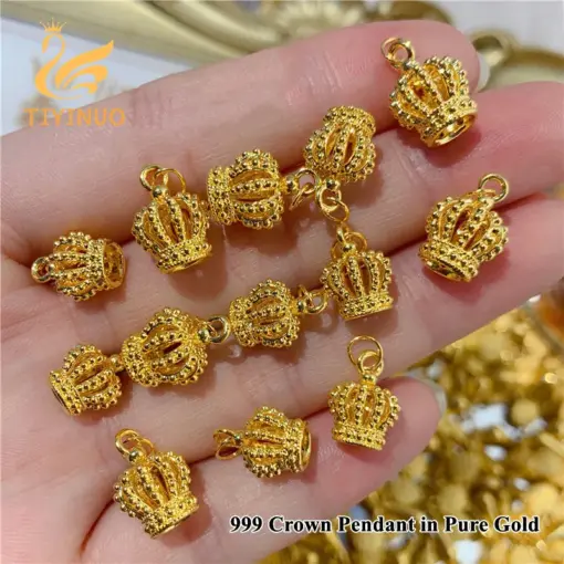 TIYINUO Authentic 999 Pure 24K Real Gold Crown Pendant Necklace Exquisite Gift Present For Woman Fine Jewelry Free Shipping