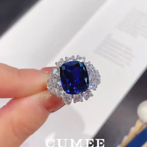 CUMEE New Luxury Royal Blue Cultivated Synthetic Blue Gemstone Ring Silver Plated Gold Ring for Women Wedding Engagement