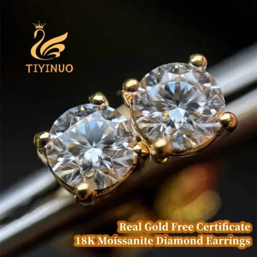 TIYINUO Genuine 18K Gold Real AU750 Moissanite Diamond Stud Earrings Fine Jewelry Shining Gift Wedding Present For Woman Female