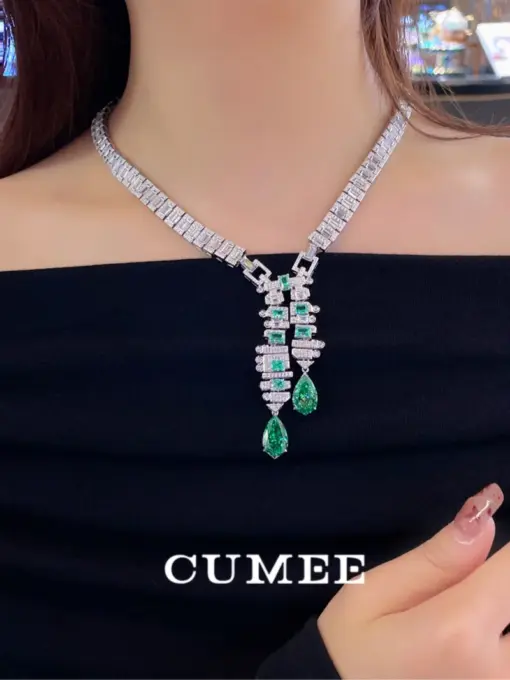 CUMEE Fine Jewelry Luxury Pendant Necklace for Women Lab Created Gemstone Paraiba Color Necklace 925 Silver Gold-plated