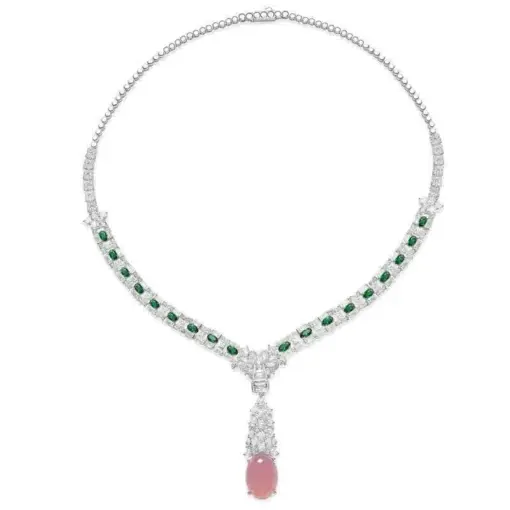 Cumee Vintage Dainty Pink Chalcedony Pendant Necklace Women 925 Sterling Silver CZ Gemstone Gold Plated