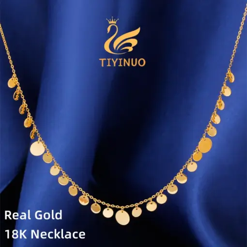 TIYINUO Genuine AU750 Real 18K Gold Fringed Sequins Necklace Adjustable Shinning Fashionable Gift Present For Woman Fine Jewelry