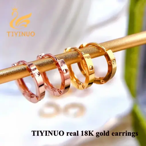 TIYINUO Authentic AU750 Genuine 18K Real Gold Yellow Rose Gold Hoop Earrings Delicate Luxury Gift Present For Woman Fine Jewelry