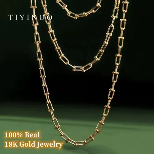 TIYINUO Authentic AU750 Real 18K Gold Horseshoe Buckle Chain Necklace Bracelet Precious Gift Present For Woman Fine Jewelry