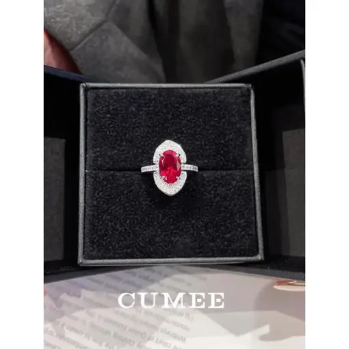 CUMEE. Brand Design Fashion Women's Ring Cultivated Synthetic Red Gemstone Ring Silver Plated Gold US Size 5-9