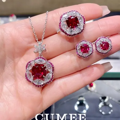 CUMEE CZ Rings Fashionable Edge Designer Ruby Rings for Women Red 925 Sterling Silver Plated with Gold