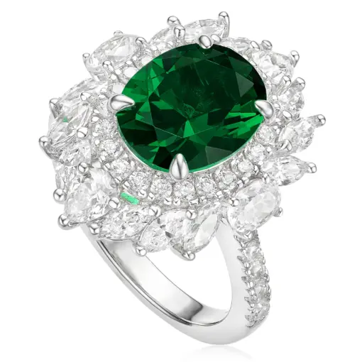 CUMEE Halo Engagement Emerald Rings for Women Anniversary White Gold Plated 925 Sterling Silver Promise Rings Wedding Engagement