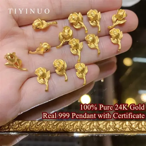 TIYINUO Authentic 999 Pure Real Gold 24K Rose Pendant Necklace Fine Jewelry For Woman Sincere Delicate Present Birthday Gift