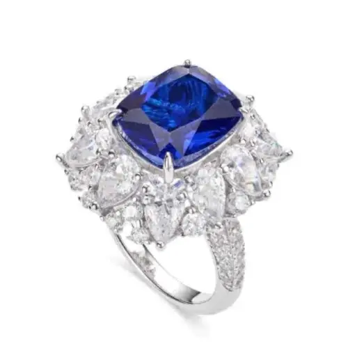 CUMEE Fine Jewelry Royal Blue Cultivated Synthetic Sapphire Ring for Women Silver Gold-plated