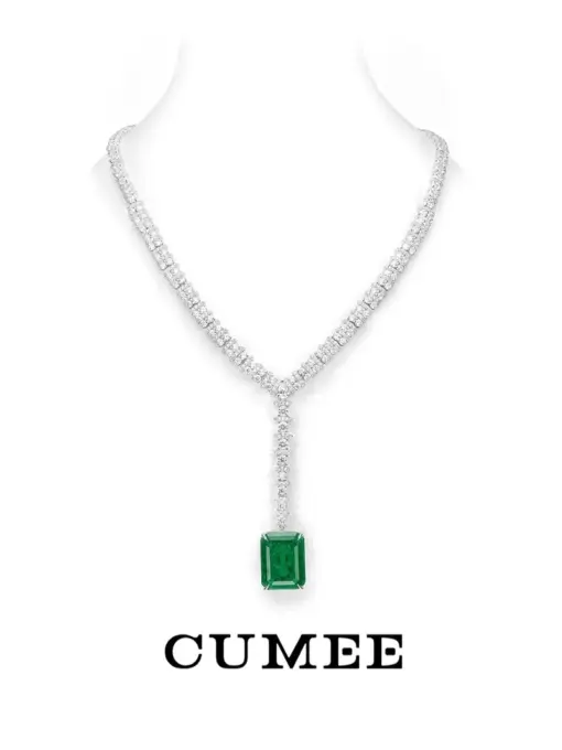 CUMEE Cultivation Green Emerald Synthetic Necklace for Women no tarnish 925 Silver Plated Gold Gift for Her