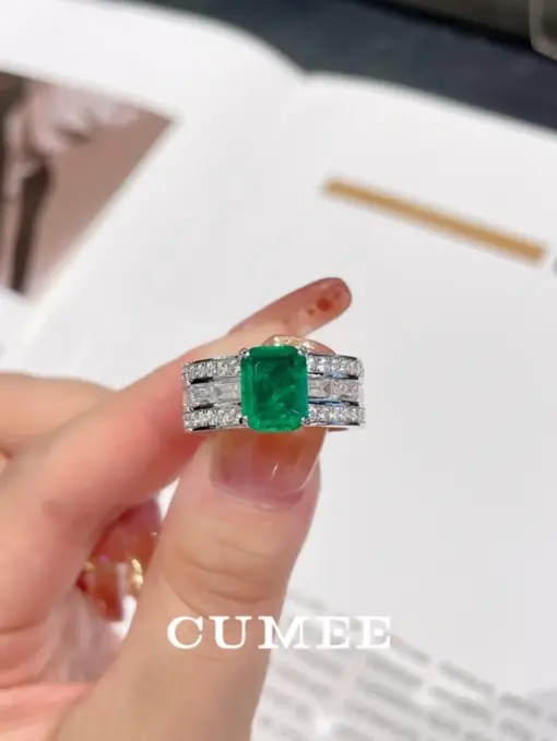 CUMEE Personalized Wide Fashion Stackable Cultivation Emerald Green Unisex Ring for Men and Women. Silver Gold-plated