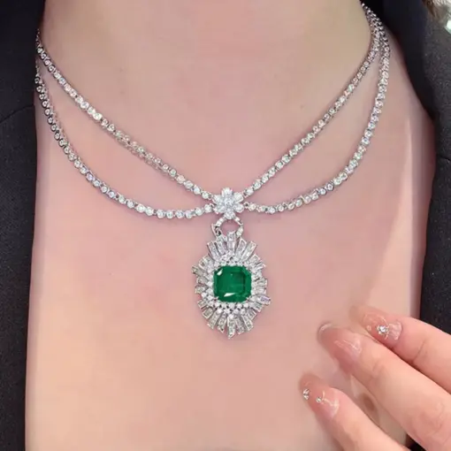 Cumee fashionable evening necklace cultivation Emerald necklace 925 silver gold-plated CZ Gemstone