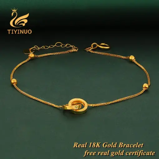 TIYINUO Genuine AU750 Real 18K Gold Double Rings Mobius Bracelet Fine Jewelry For Woman Romantic Wedding Gift Delicate Present