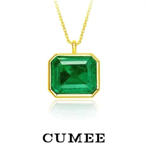 CUMEE Luxurious Style, Versatile and Personalized, Cultivated Synthetic Emerald Pendant Necklace Jewelry, Silver Gold-plated