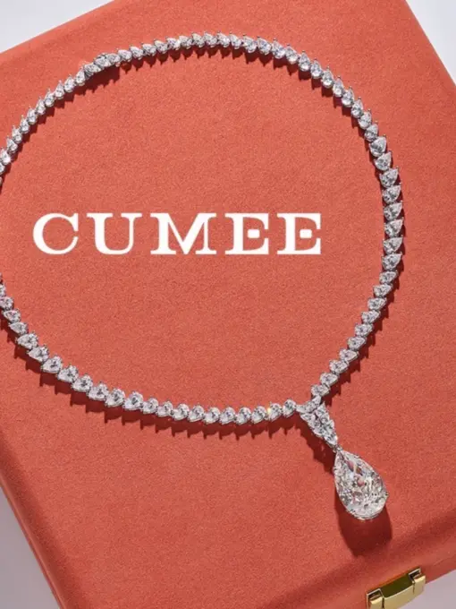 CUMEE Fashion Diamond for Women Wedding Bride Luxury White Carbon Diamond Pendant High Grade Necklace 925 Silver Plated Gold