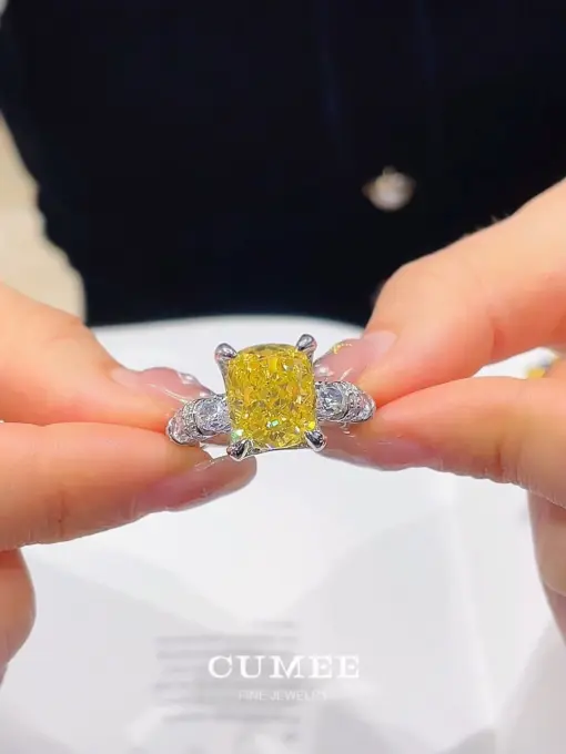 CUMEE brand design with ice cut full fire colored artificial yellow diamond ring. 925 silver gold-plated Promise Rings for Women