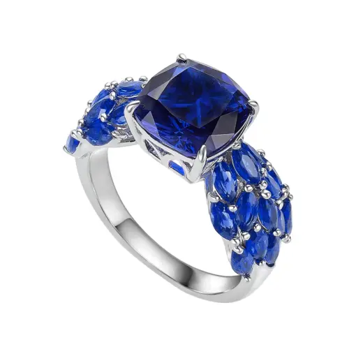 CUMEE. Luxury Design Collection Cultivated and Synthesized Royal Blue Sapphire Rings Silver Plated Gold Ring US 5-9