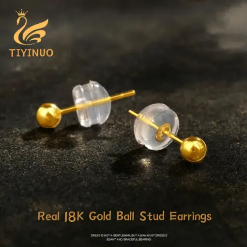 TIYINUO Authentic AU750 Real Yellow Rose Gold 18K Bead Stud Earrings Fashionalbe Fine Jewelry For Woman Delicate Present Gift