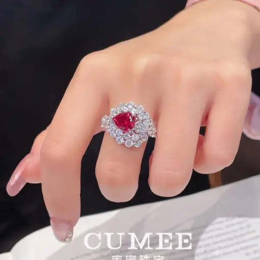 CUMEE New Cat Eye Design Personalized Ring Cultivate Synthetic Ruby Ring Women 925 Silver Gold Plating