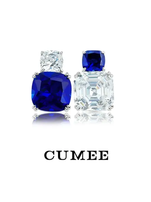 CUMEE Sapphire Stud Earrings for Women Girls White Gold Plated Solid S925 Sterling Silver Earrings blue Gemstone Birthstone