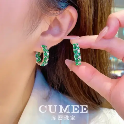 Cumee New Luxury Emerald Earrings Cultivated Synthetic Women Emerald Earrings. 925 Silver Gold-plated Party