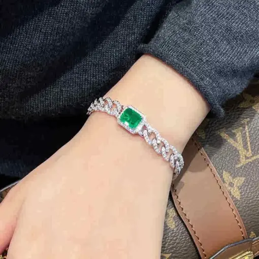 Cuban Chain Cultivation Emerald Bracelet for Women 925 Silver Gold Plated Birthstone Bracelets Sterling Silver Bracelets