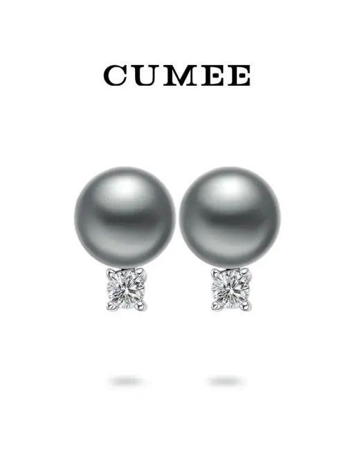 Cumee 12mm Simulated Ball Pearls Stud Earring for Women Gray Artificial Pearl Earrings 925 Silver Gold-plated Daily Wear