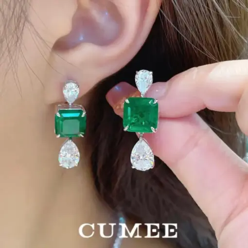 CUMEE Green Luxury Dinner Series for Cultivating Emerald Earrings Women Wedding Silver Plated Gold Earrings