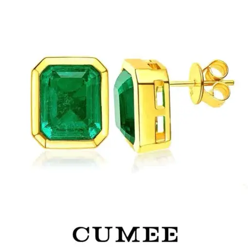 Luxurious Style, Versatile and Personalized, Cultivated Synthetic Emerald Earring for Women Jewelry , Silver Gold-plated