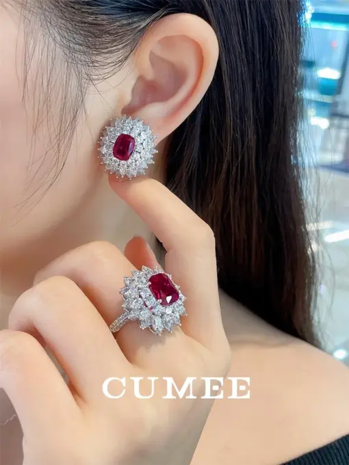 Classic Luxury Series Cultivated Ruby Stud Earrings 925 Silver Gold-plated Women Jewelry