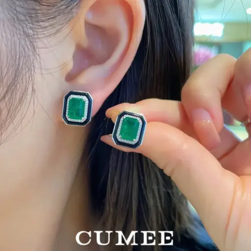 CUMEE Fashionable design style Lab Created Emerald Earrings Silver plated gold earrings for Women