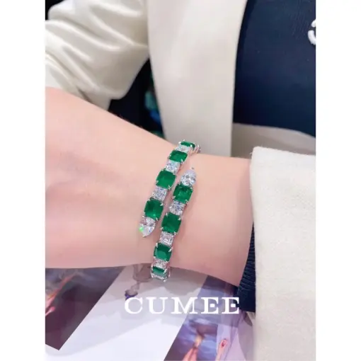 CUMEE Brand Fashionable and Trendy Green Synthetic Bracelet 925 Sterling Silver and White Gold Plating