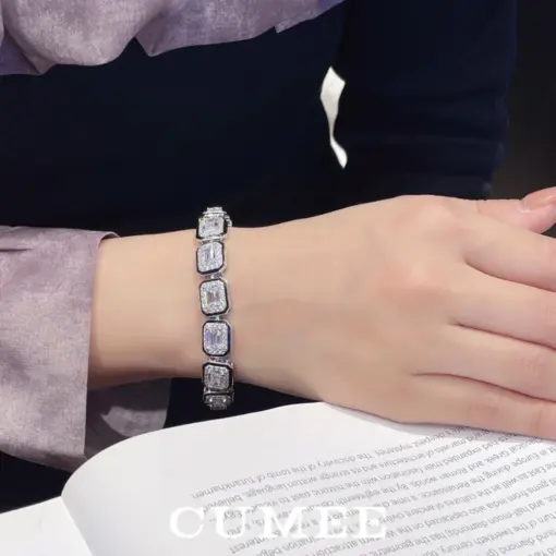 Cumee Brand Design White Color Lab Created High Carbon Diamond Bracelet 925 Silver Gold-plated